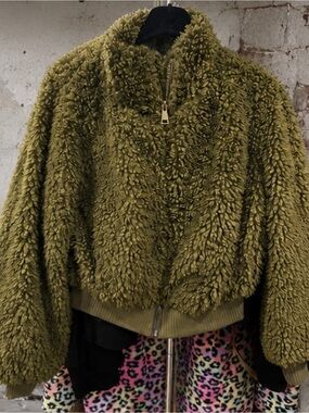 Love Tree Olive Green Plush Sherpa Jacket